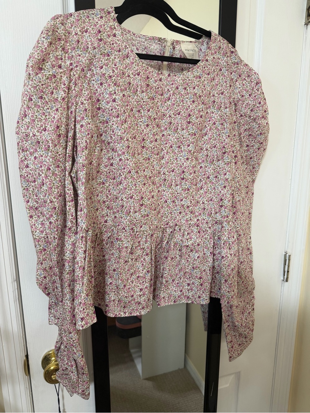 Floral Peplum Long-Sleeve Top in Pink